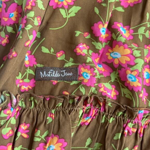 Matilda Jane Women's Brown and Orange Ruffle Top Tunic Shirt Sleeveless -sz xs - Picture 6 of 6